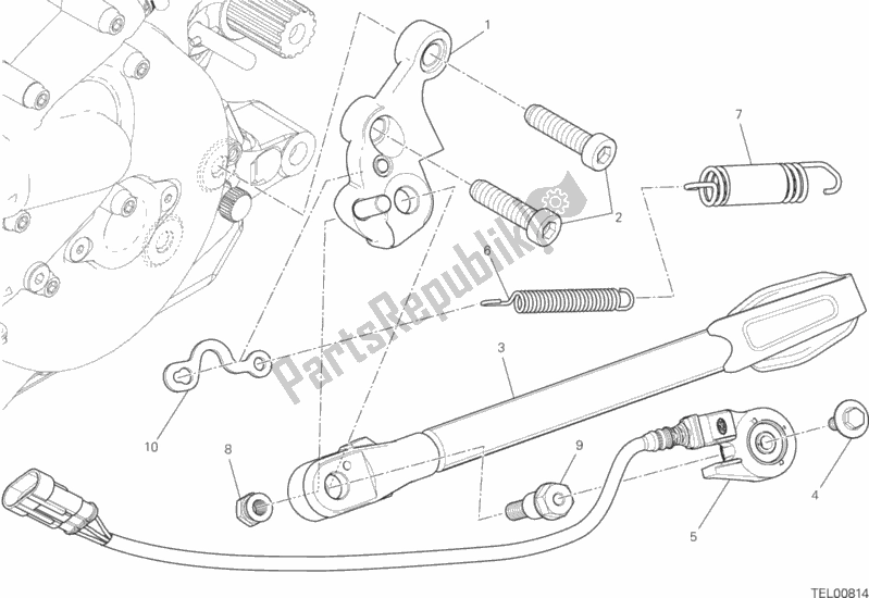 All parts for the Side Stand of the Ducati Monster 821 Stripes USA 2016